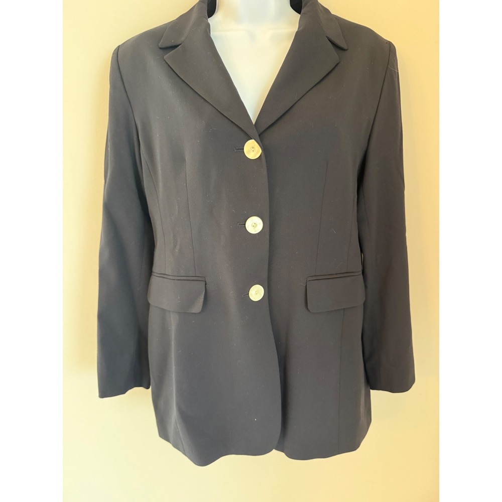 Vintage Talbots Blazer 8P Black Worsted Wool Blend Professional Corporate Core